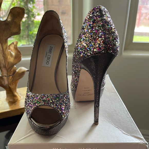 Jimmy Choo Shoes - Jimmy Choo 113 Crown Glitter Pumps Size 38.5.